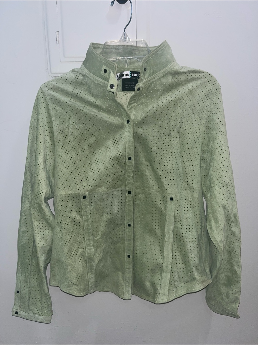Green Suede/Leather Jamie Sadock Snap-up Jacket